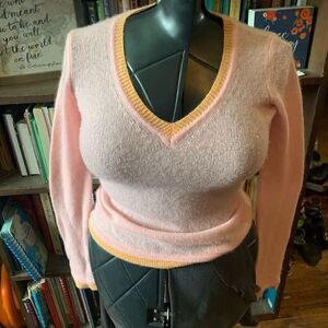 Line pink & orange barbiecore XS v-neck cashmere pullover sweater